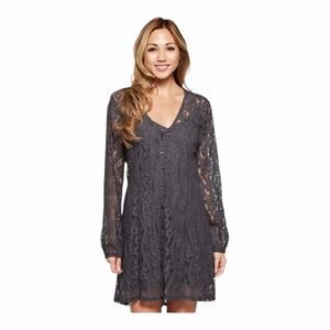 LoveStitch NWT Romantic Love Letter Lace Mini Dress Dark Gray Medium